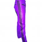Men's Real Leather Biker Style Fashion Purple Black Strip Bluff Bdsm Police Pant Contrast Panel