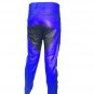 Men's Real Leather Biker Style Fashion Blue Black Strip Bluff Bdsm Police Pant Contrast Panel