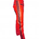 Men's Real Leather Biker Style Fashion Red Black Strip Bluff Bdsm Police Pant Contrast Panel
