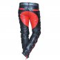 Men's Real Leather Biker Style Fashion Black Side Lace Up Bluff Bdsm Police Pant Red Contrast Panel