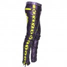 Men's Leather Biker Style Fashion Black Side Lace Up Disco Bluff Bdsm Pant Yellow Contrast Panel