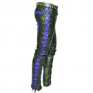 Men's Leather Biker Style Fashion Black Side Lace Up Disco Bluff Bdsm Pant Blue Contrast Panel