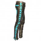 Men's Leather Biker Style Fashion Black Side Lace Up Disco Bluff Bdsm Pant Blue Contrast Panel