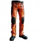 Men's Leather Biker Style Fashion Pant Quilt Panel Bluff Bdsm Orange Pant Contrast Panel Work