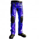 Men's Leather Biker Style Fashion Pant Quilt Panel Bluff Bdsm Blue Pant Contrast Panel Work