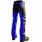 Men's Leather Biker Style Fashion Pant Quilt Panel Bluff Bdsm Blue Pant Contrast Panel Work