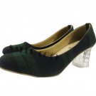 WOMEN TARTAN SHOES BLACK WATCH SCOTTISH TRADITIONAL FASHION KITTEN CRYSTAL PUMP SHOES