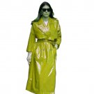 Women Yellow Latex Fetish Wear Gothic Fashion Jacket Long Trench Overcoat