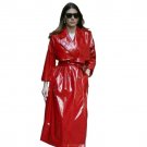 Women Red Latex Fetish Wear Gothic Fashion Jacket Long Trench Overcoat