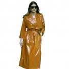 Women Orange Latex Fetish Wear Gothic Fashion Jacket Long Trench Overcoat