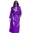 Women Purple Latex Fetish Wear Gothic Fashion Jacket Long Trench Overcoat