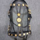 Western Engraved Gold Inlay Horse Black Leather Spanish Bridle & Reins Set Size Draft