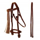 NEW Fancy Tack Horse Leather Bridle Brown Color Fringe Style With Reins Full Size Bridle