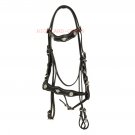 New Western Engraved Silver Inlay Horse Black Leather Spanish Bridle & Reins Set Size Draft