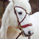 New Western Engraved Gold Inlay Horse Red Leather Spanish Bridle & Reins Set Size Draft