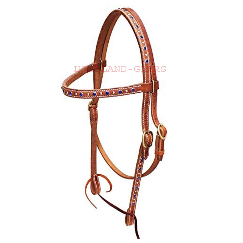 NEW Fancy Tack Horse Leather Bridle Tan Brown Color Rhein stone Style With Reins Full Size Bridle
