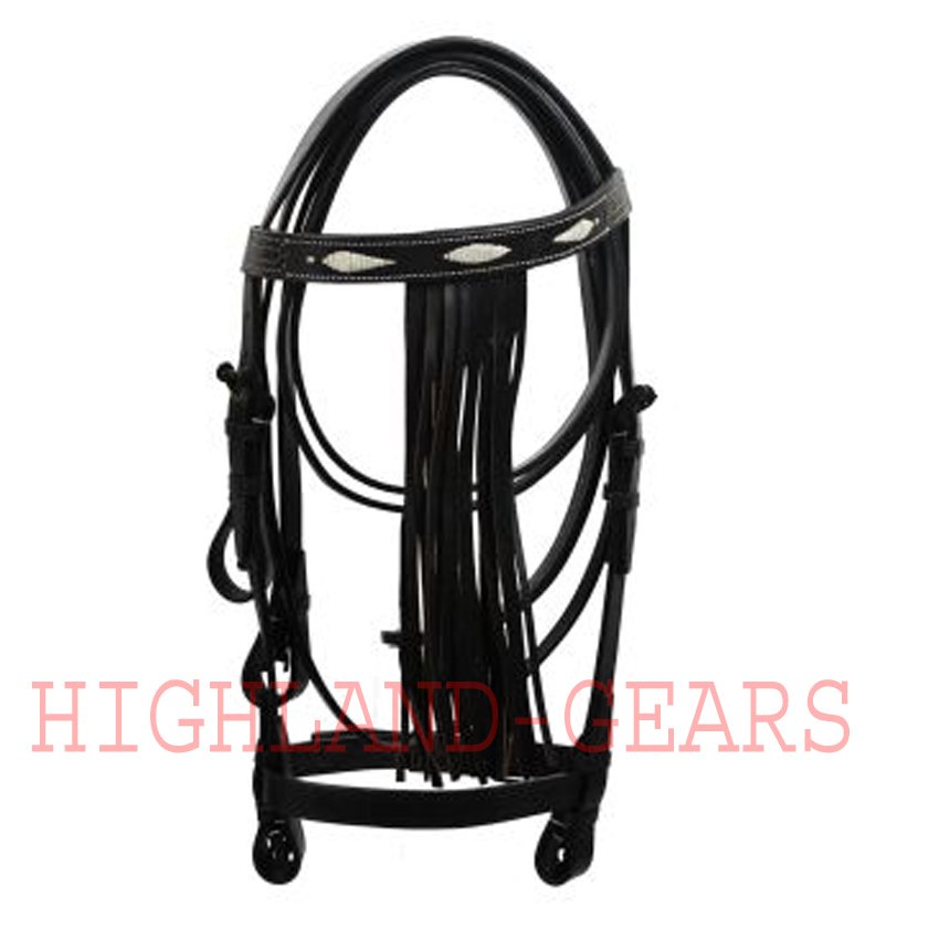 NEW Fancy Tack Horse Leather Bridle Black Color Fringe Style With Reins Full Size Bridle