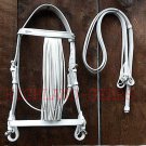 NEW Fancy Tack Horse Leather Bridle White Color Fringe Style With Reins Full Size Bridle
