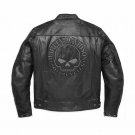 Men's Harley Davidson Blouson CUIR Skull Reflective Jacket Biker Leather Jacket Size XL