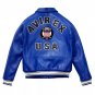 Men AVIREX Bomber Jacket American Flight Jacket Basket Ball Blue Leather Jacket Size XS