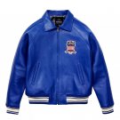 Men AVIREX Bomber Jacket American Flight Jacket Basket Ball Blue Leather Jacket Size XL