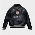 Men AVIREX Bomber Jacket American Flight Jacket Basket Ball Black Leather Jacket Size XL