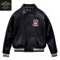 Men AVIREX Bomber Jacket American Flight Jacket Basket Ball Black Leather Jacket Size L