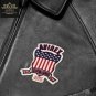 Men AVIREX Bomber Jacket American Flight Jacket Basket Ball Black Leather Jacket Size S
