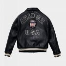 Men AVIREX Bomber Jacket American Flight Jacket Basket Ball Black Leather Jacket Size ALL