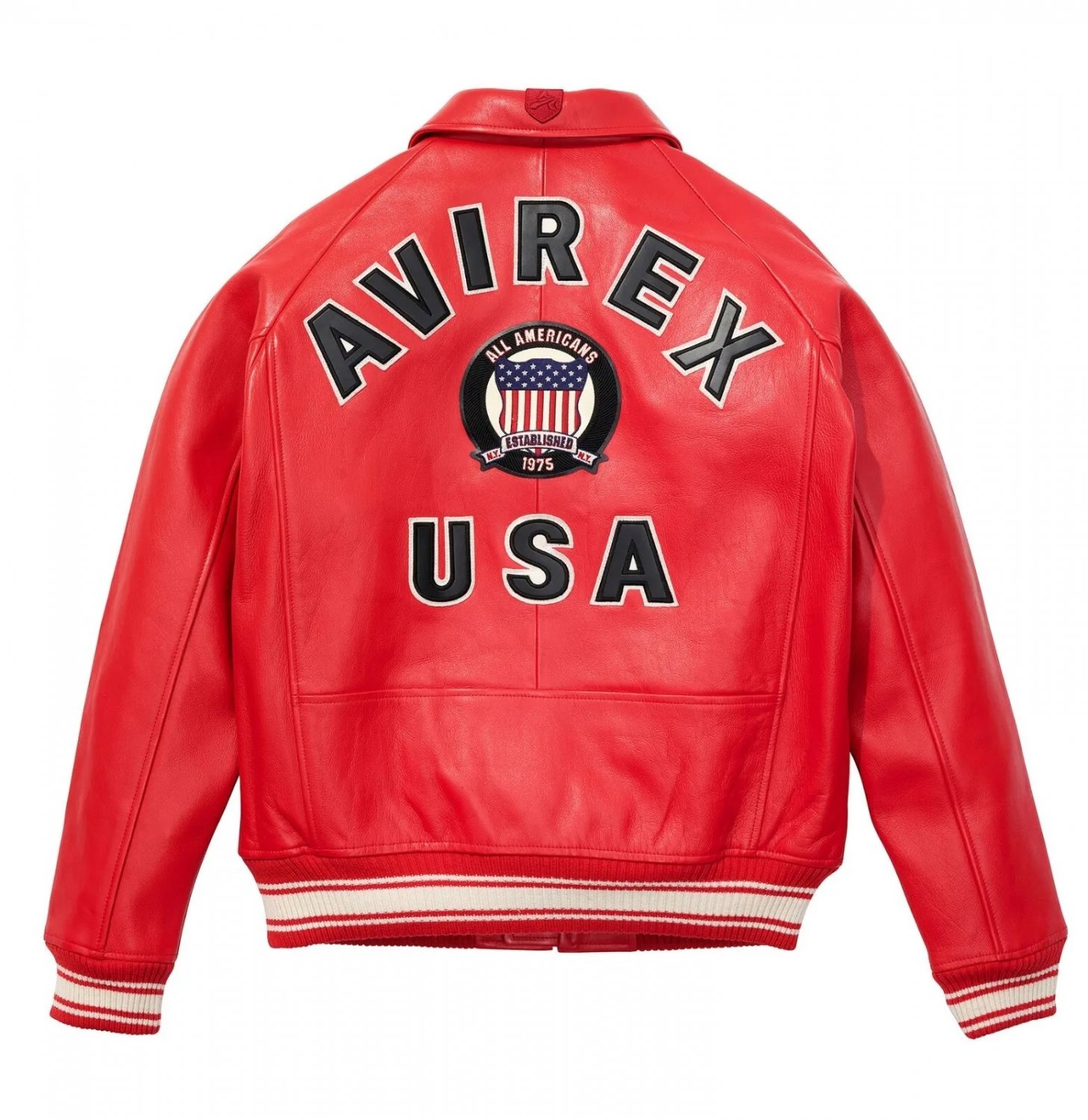 Men's AVIREX Bomber Jacket American Flight Jacket Basket Ball Red Leather Jacket Size 3XL
