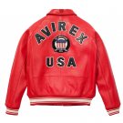 Men's AVIREX Bomber Jacket American Flight Jacket Basket Ball Red Leather Jacket Size 7XL