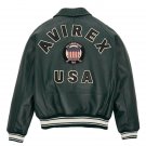 Men's AVIREX Bomber Jacket American Flight Basket Ball Green Real Leather Jacket Size 4XL