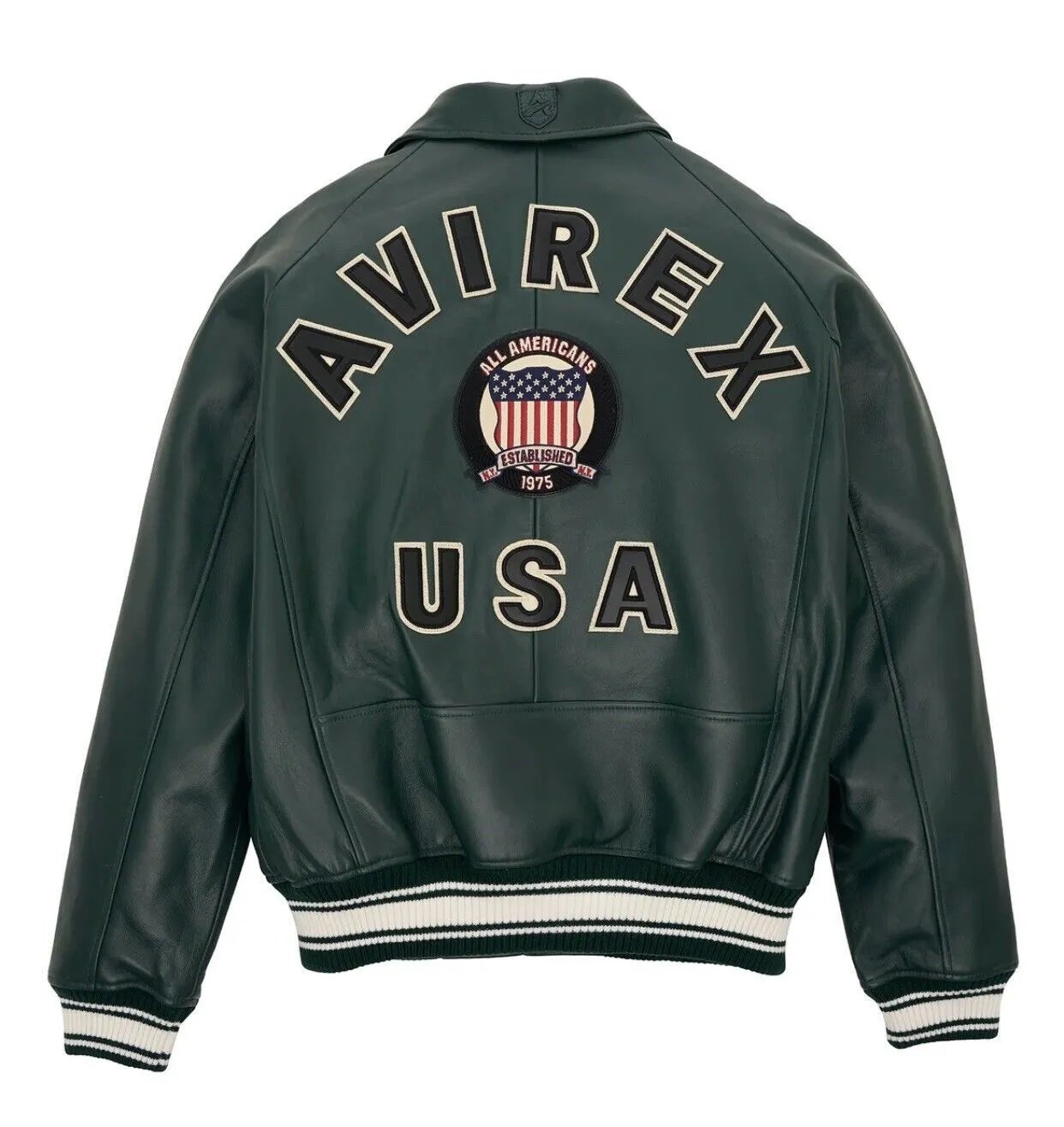 Men's AVIREX Bomber Jacket American Flight Basket Ball Green Real Leather Jacket Size 5XL