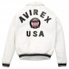 Men's AVIREX Bomber Jacket American Flight Basket Ball White Real Leather Jacket Size 7XL