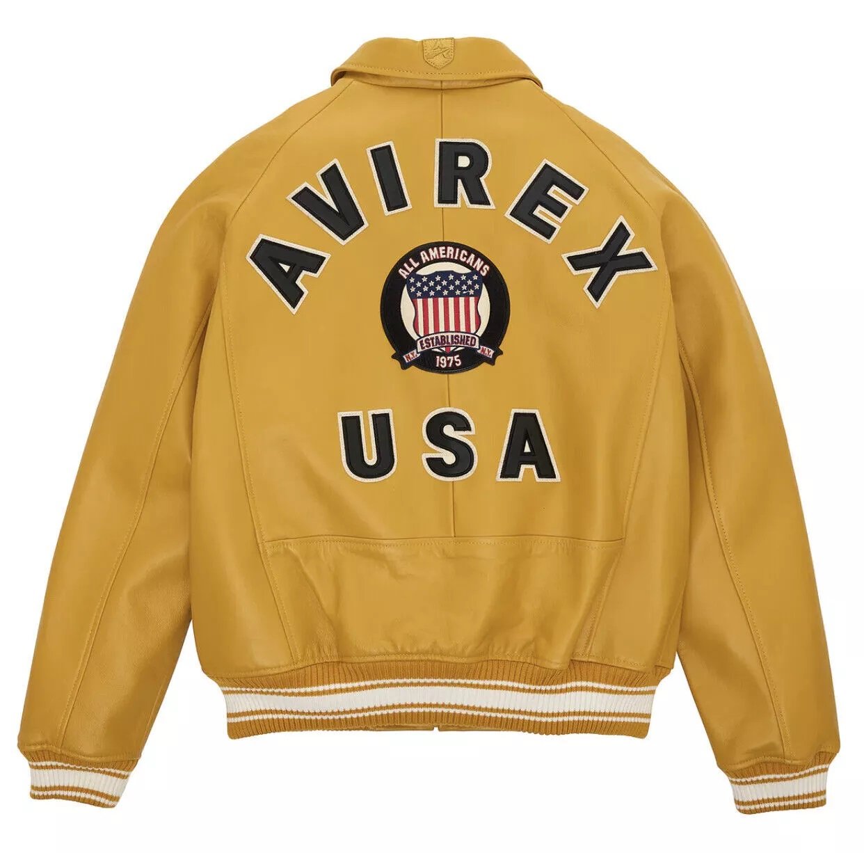 Men's AVIREX Bomber Jacket American Flight Jacket Basket Ball Yellow Jacket Size XS