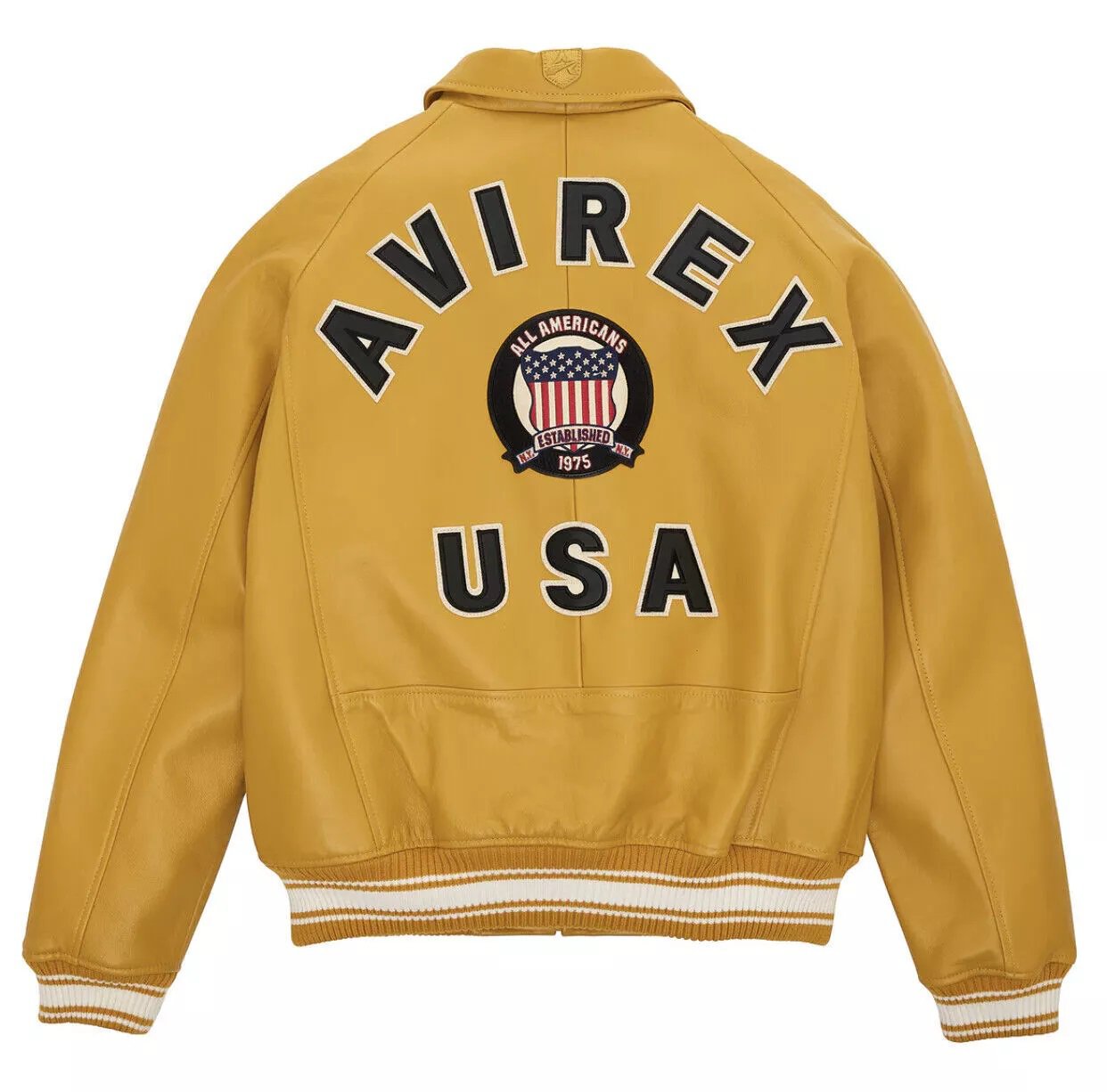 Men's AVIREX Bomber Jacket American Flight Jacket Basket Ball Yellow Jacket All Size