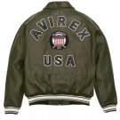 Men's AVIREX Bomber Jacket American Flight Jacket Basket Ball Olive Green Jacket Size 5XL