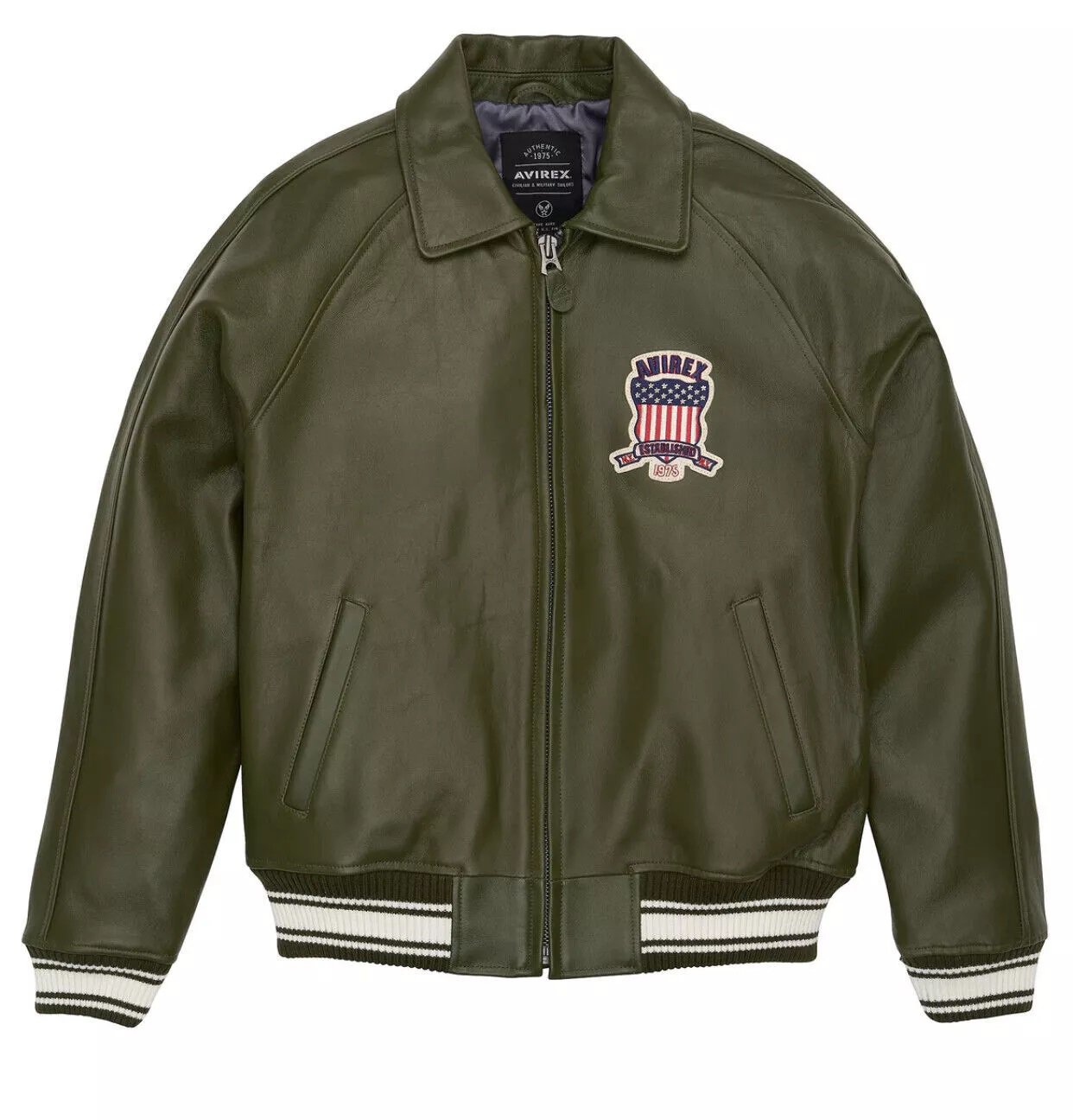 Men's AVIREX Bomber Jacket American Flight Jacket Basket Ball Olive Green Jacket Size 7XL