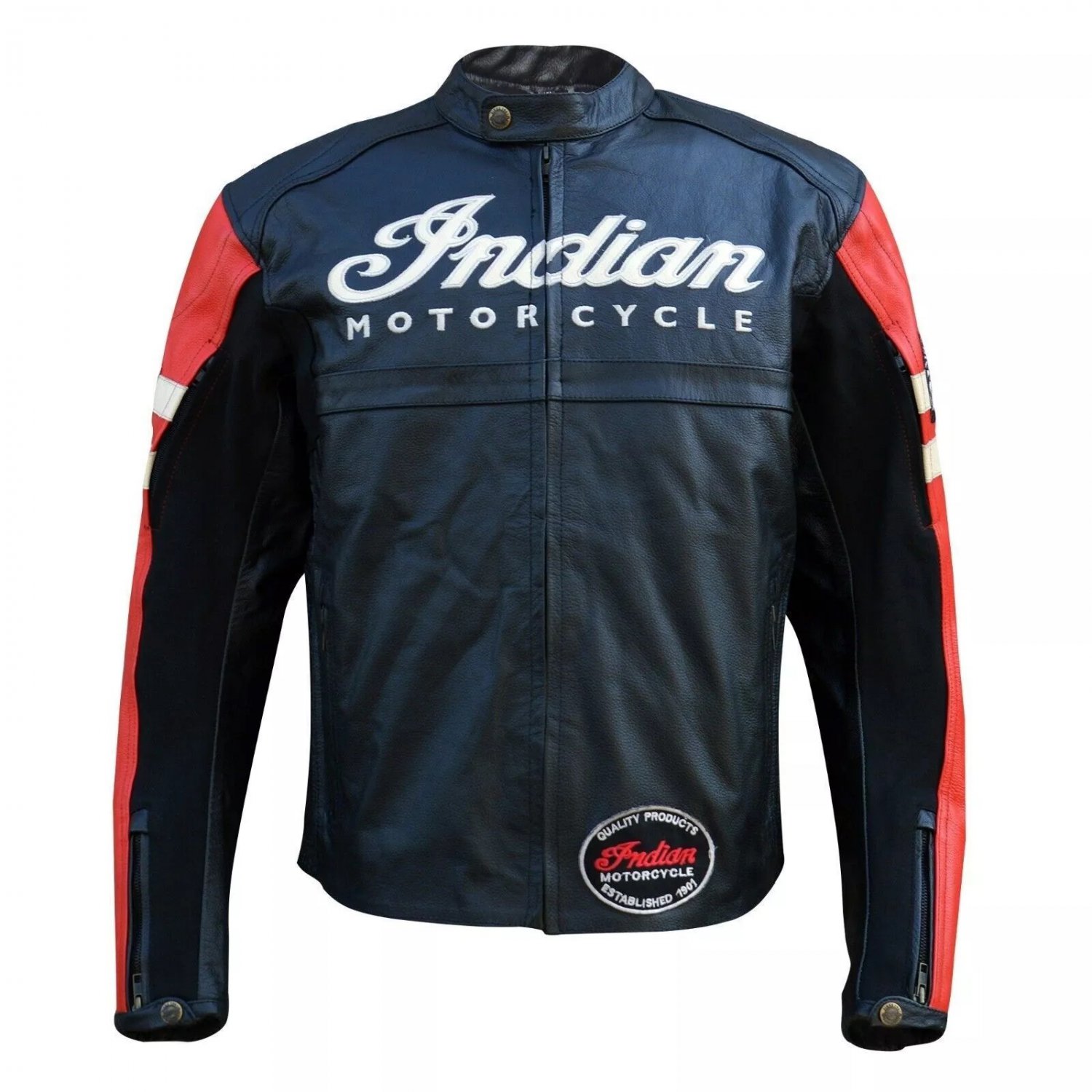 Men's Indian Motorcycle BLACK & RED Leather Jacket Size L