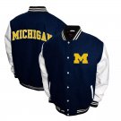 Michigan Wolverines Blue And White Wool Varsity Jacket With Real Leather Sleeves All sizes