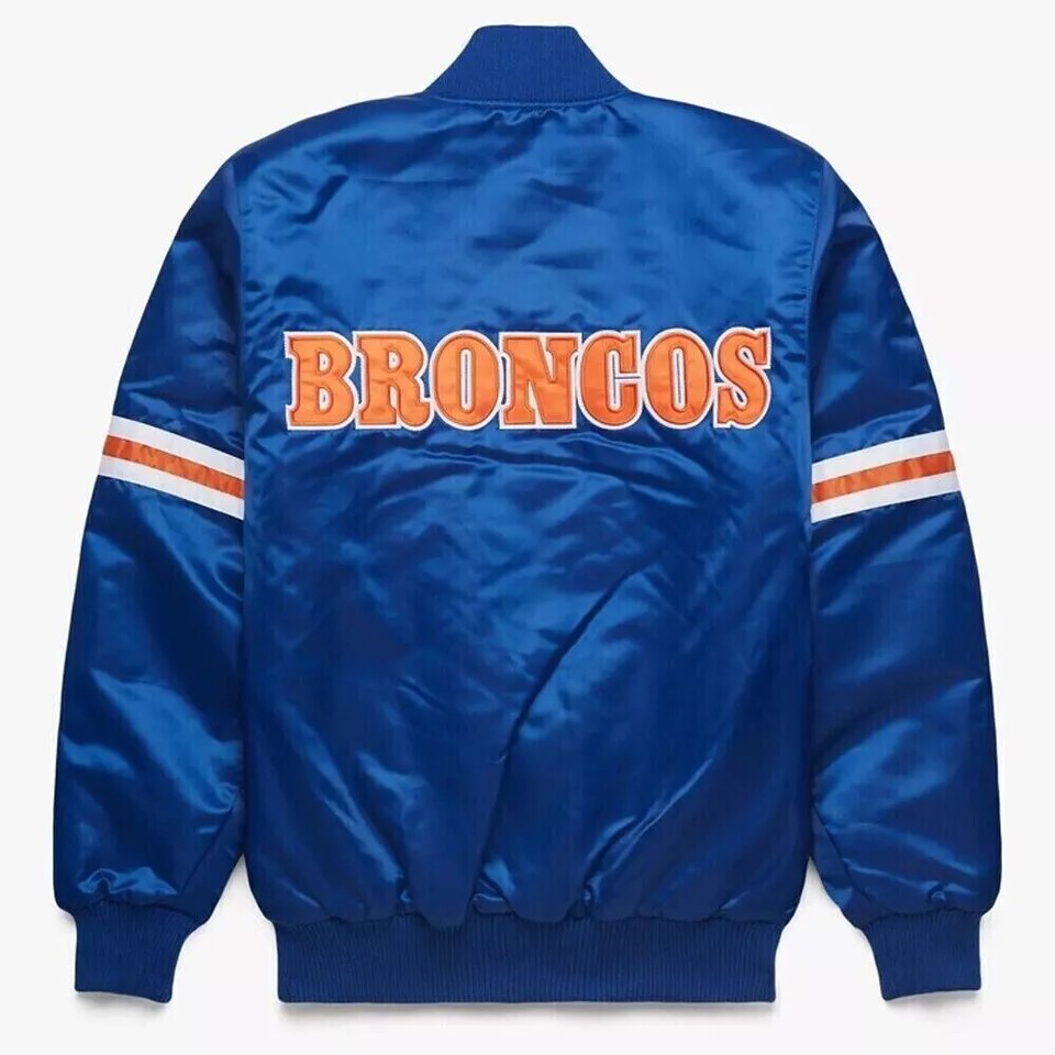 Denver Broncos Blue Satin Bomber Letterman Varsity Fan Jacket Embroidery Logos All sizes