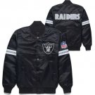 Oakland Raiders Black Satin Varsity Fan Bomber Jacket Embroidery Logos All Sizes