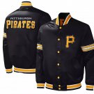 Men Pittsburgh Pirates Black Satin Full Snap Jacket With Embroidery Logos All sizes