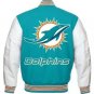 Men&acirc;��s Blue and White Miami Dolphins Varsity Jacket Size Available
