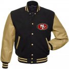 Letterman San Francisco 49ers Black With Real Leather Sleeves Varsity Jacket