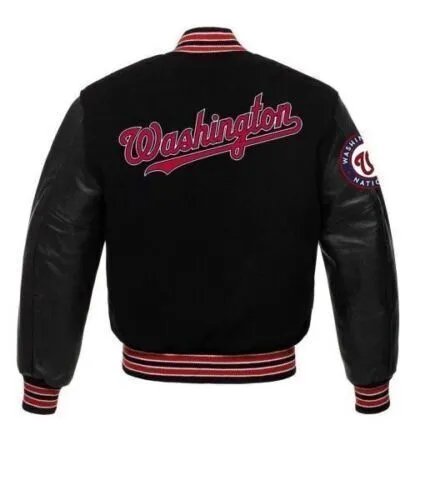 Letterman Washington Nationals Varsity Jacket With Real Leather Sleeves