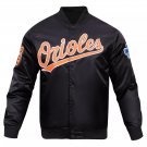MLB Letterman Baltimore Orioles Vintage 80 Black Satin Varsity Baseball Jacket