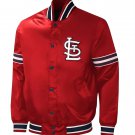 MLB ST Louis Cardinals Embroidery Logos Red Satin Varsity Jacket Full Snap