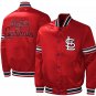MLB ST Louis Cardinals Embroidery Logos Red Satin Varsity Jacket Full Snap