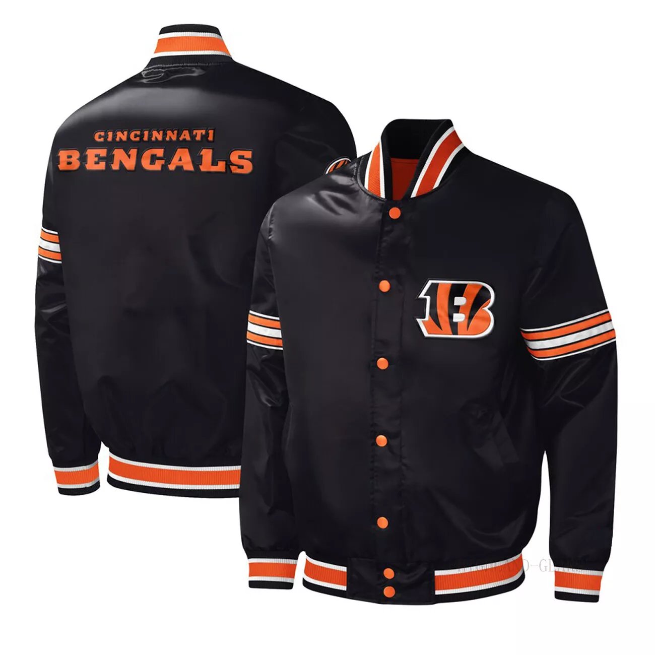 Men Cincinnati Bengals Satin Full Snap Jacket Embroidery Logos Sizes Available